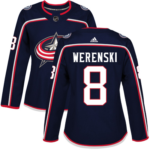 Adidas Columbus Blue Jackets 8 Zach Werenski Navy Blue Home Authentic Women Stitched NHL Jersey